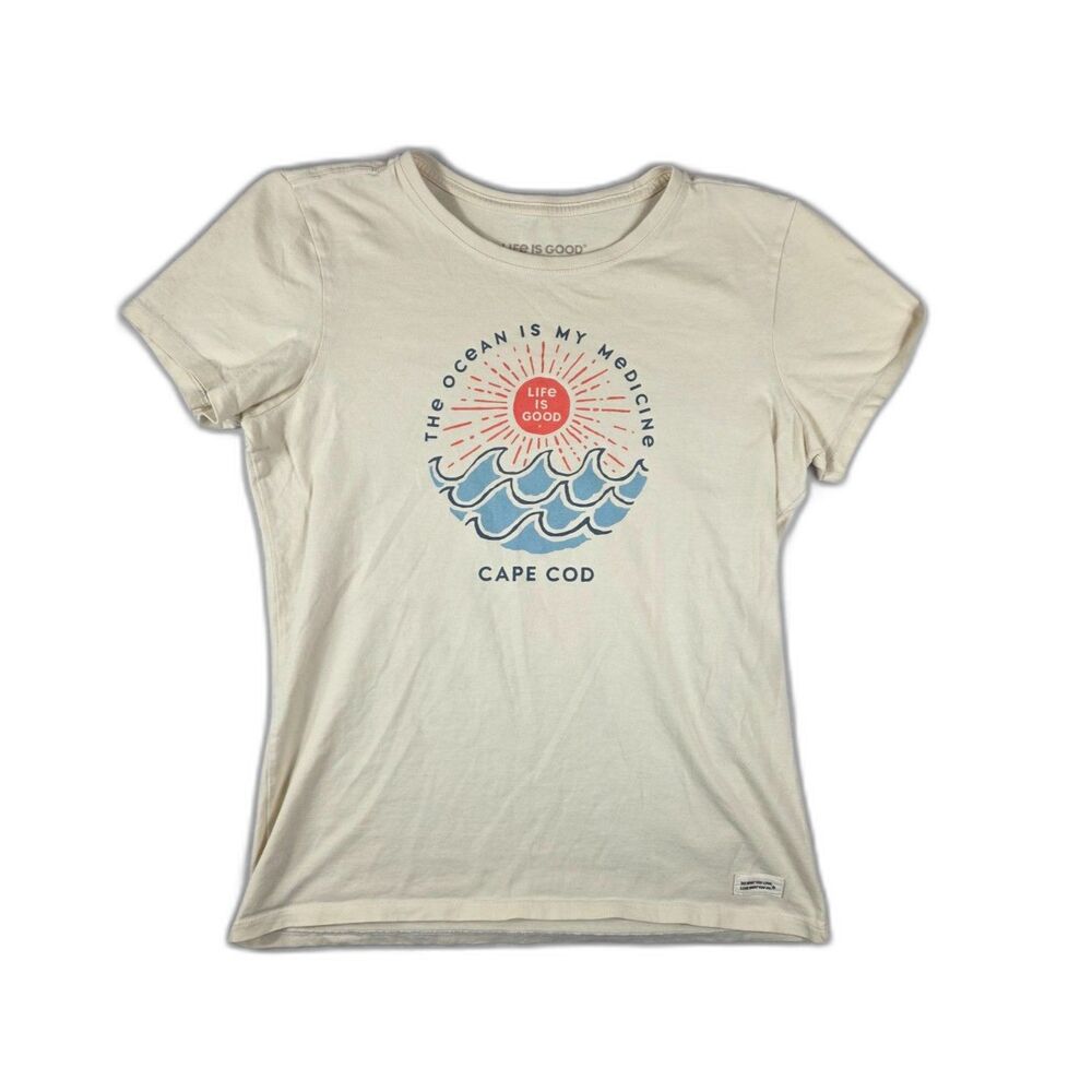 Life is Good "Crusher" t-shirt "The ocean is my medicine"  "Cape Cod". Women's M